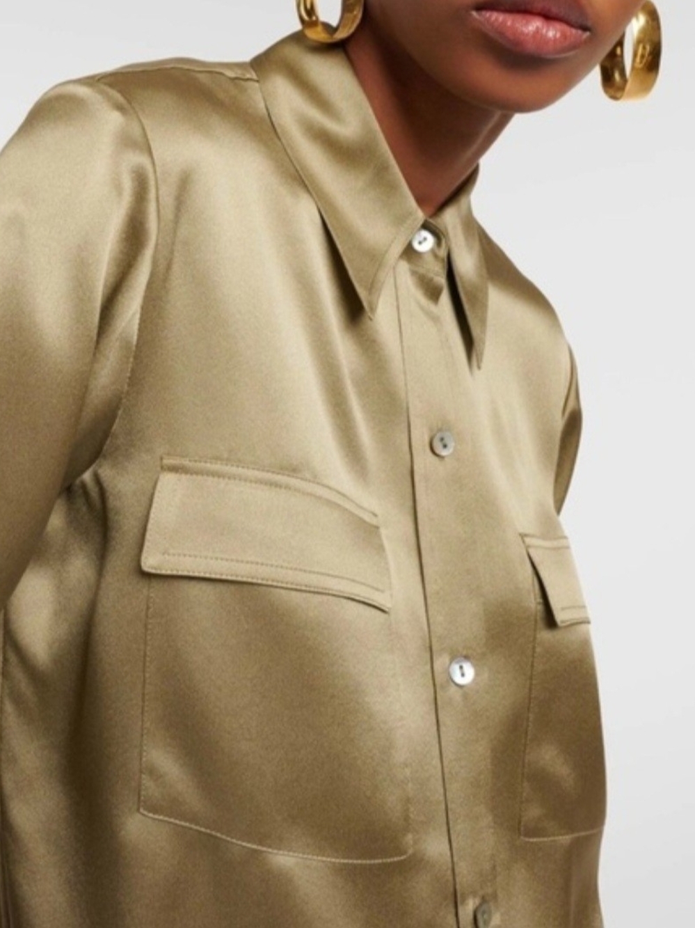 Vince Buttoned Flap Chest Silk Blouse Artichoke XS $395